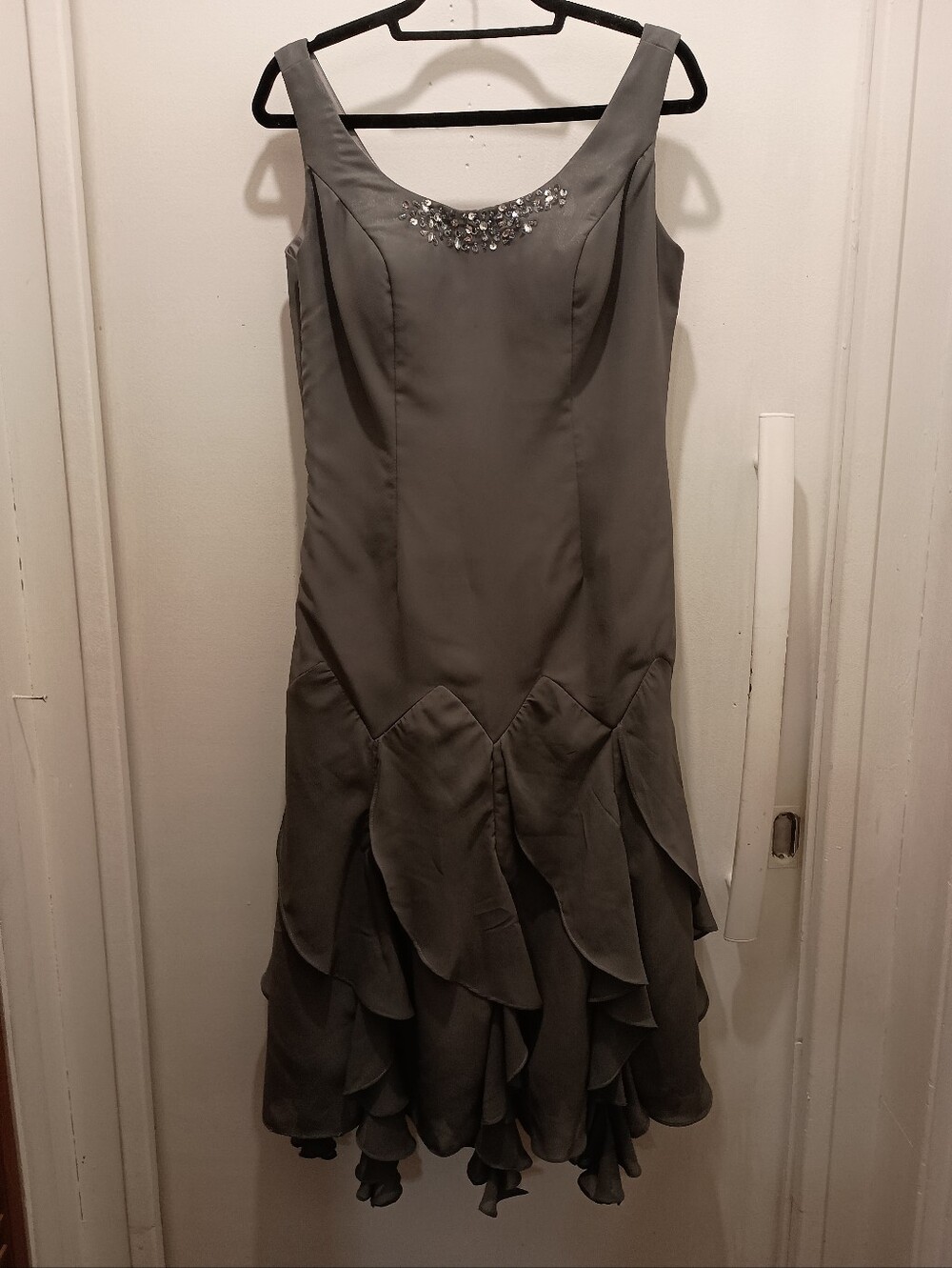 Gray Evening Dress with Crystal Detail